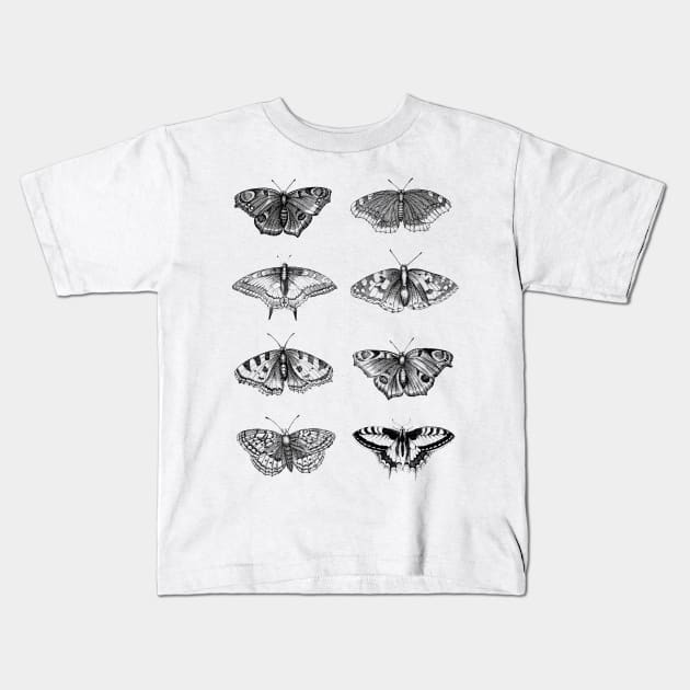 Dramabite Vintage butterflies scientific illustration Kids T-Shirt by dramabite